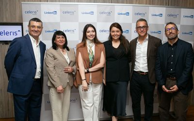 Fernando Boeri, Geisser Herrera, Daniela Rodrígues, Paulina Silva, Luis Peña y Juan Luis Palacios en el evento corporativo que reafirma la alianza Celeris y Linkedin